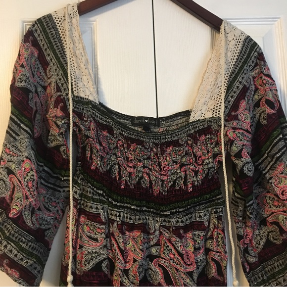 Derek Heart Multicolor Paisley Bohemian Lace Crochet Mini Dress - Picture 3 of 7